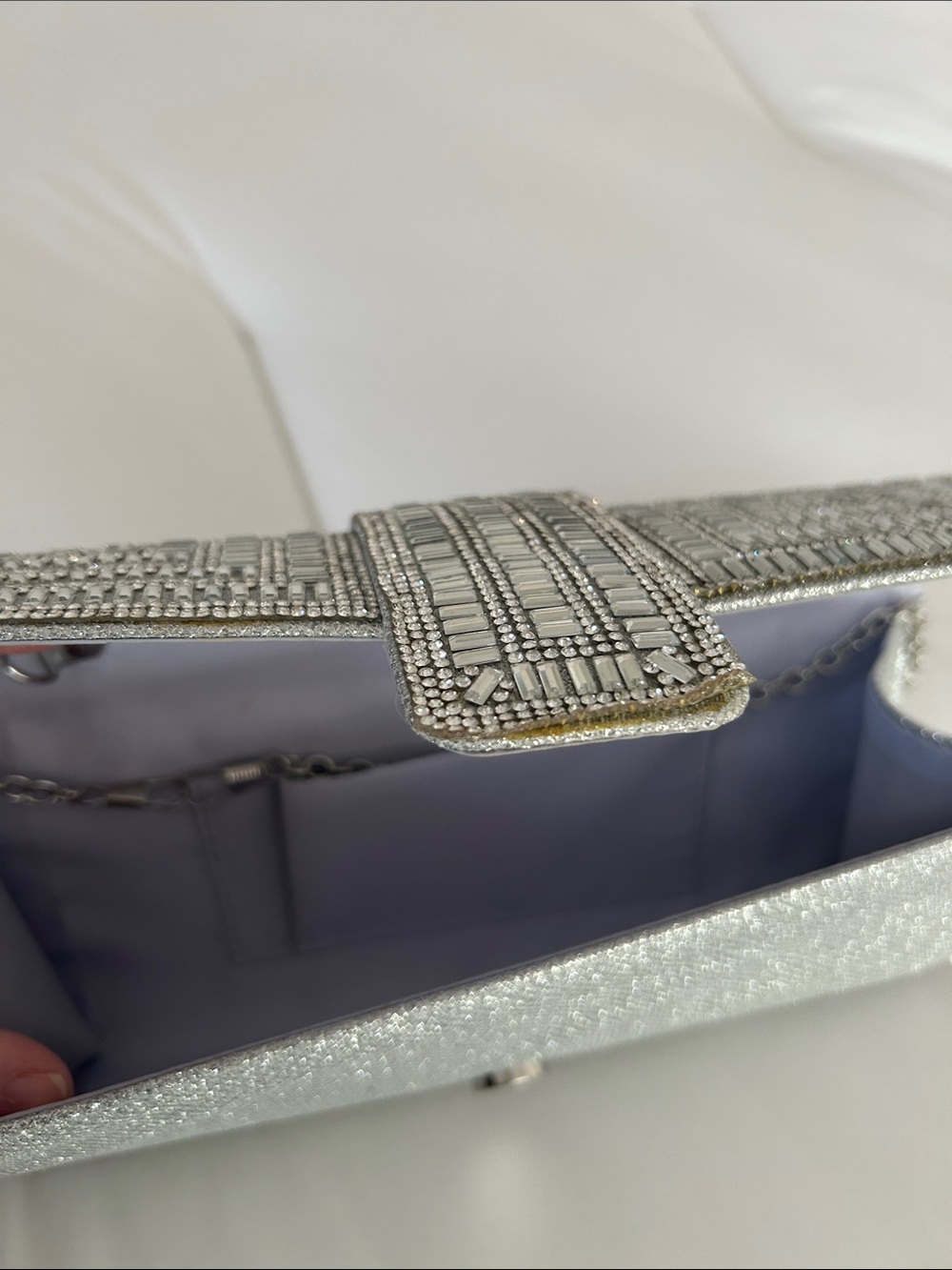 Crystal-Trim Silver Evening Clutch - Picture 3 of 4